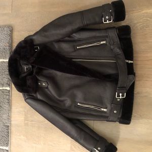 Top shop faux shearling biker jacket